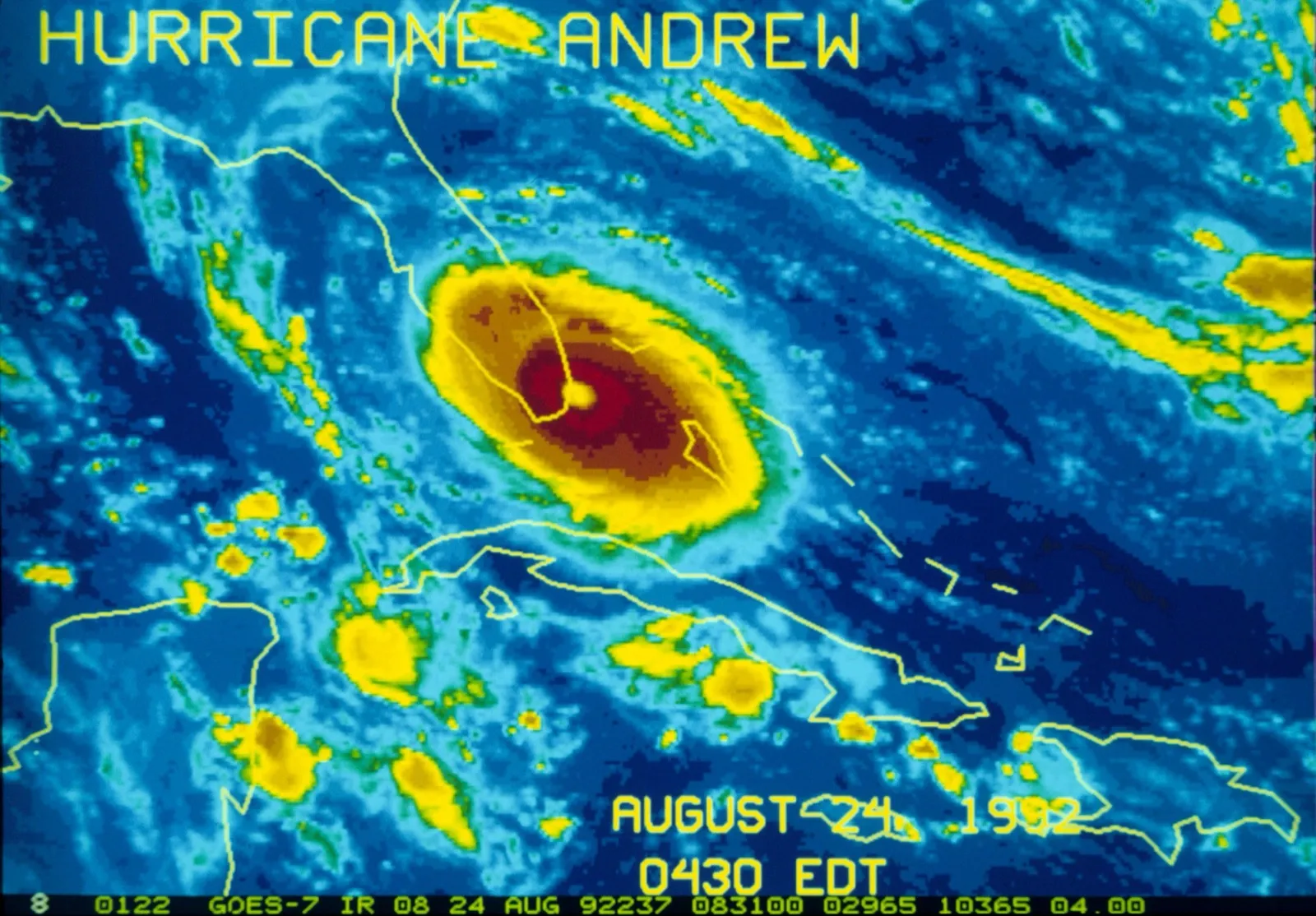 Hurricane Andrew making landfall south of Miami in 1992