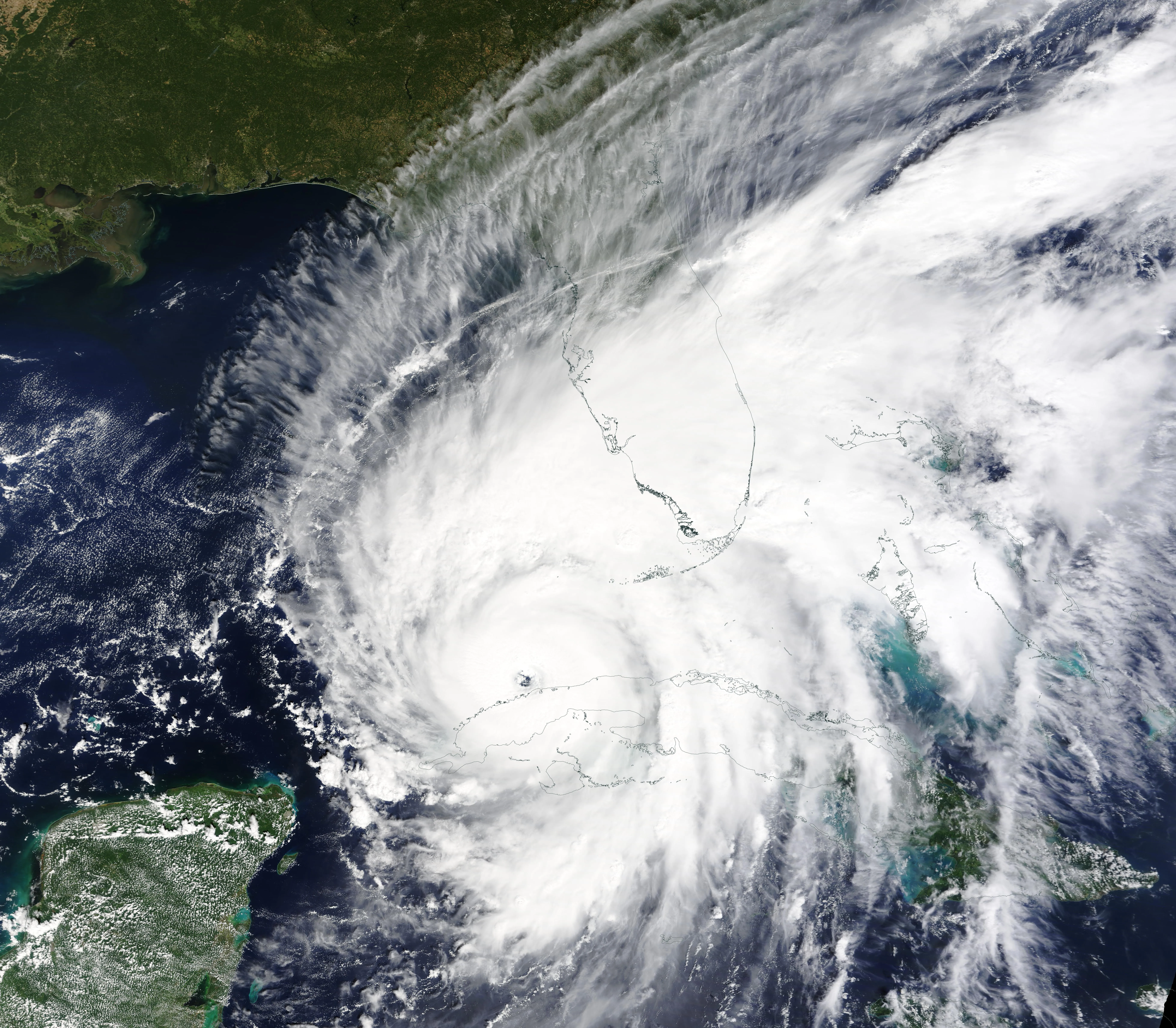 A large, powerful hurricane bearing down on the Florida peninsula