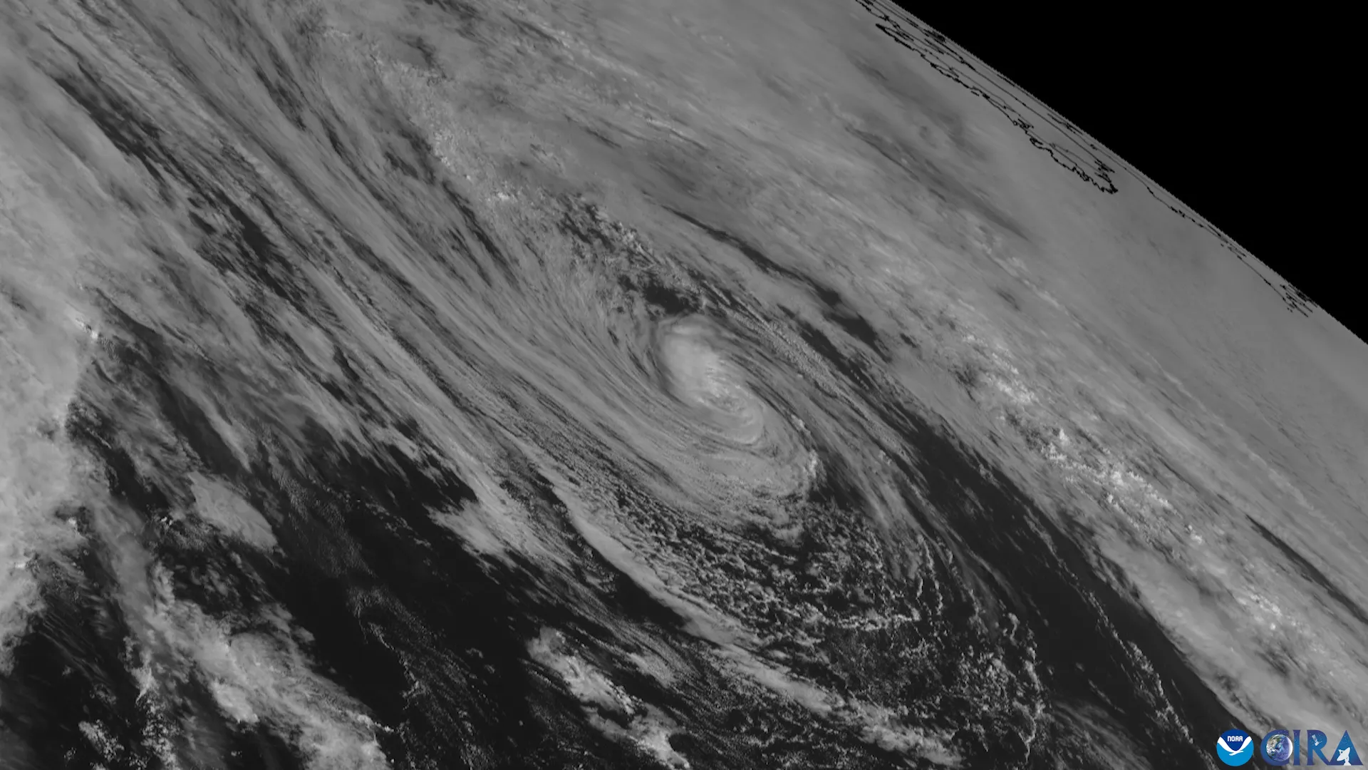 A broad, loosely organized subtropical storm swirling over the open North Atlantic