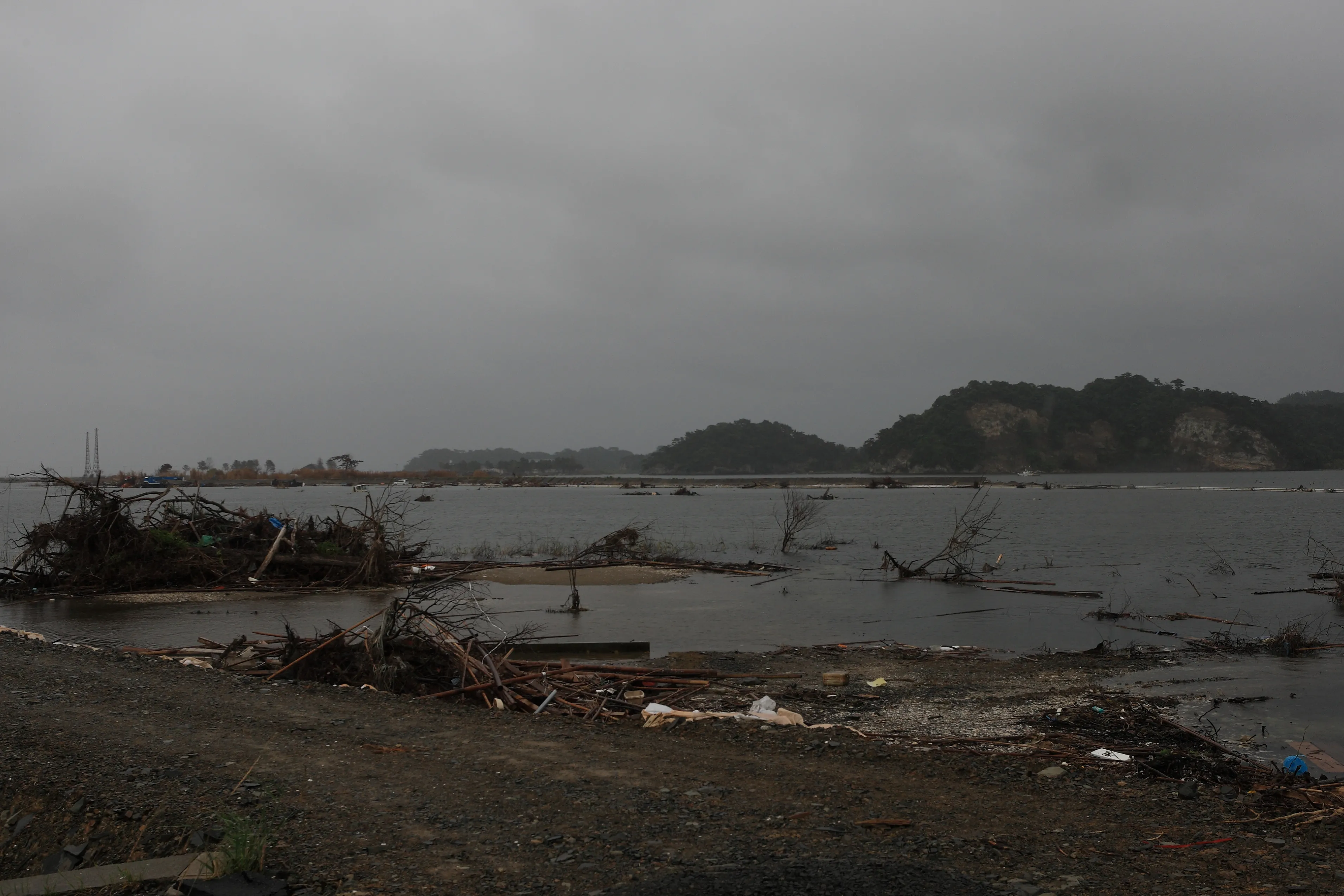 Debris and flooding along the coast after the 2011 Tōhoku earthquake and tsunami in Japan