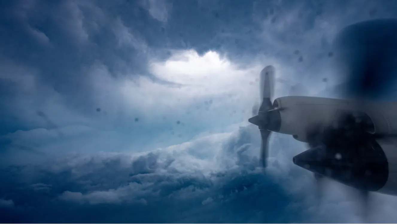 The eye of Hurricane Milton photographed from a NOAA reconnaissance aircraft flying through the storm