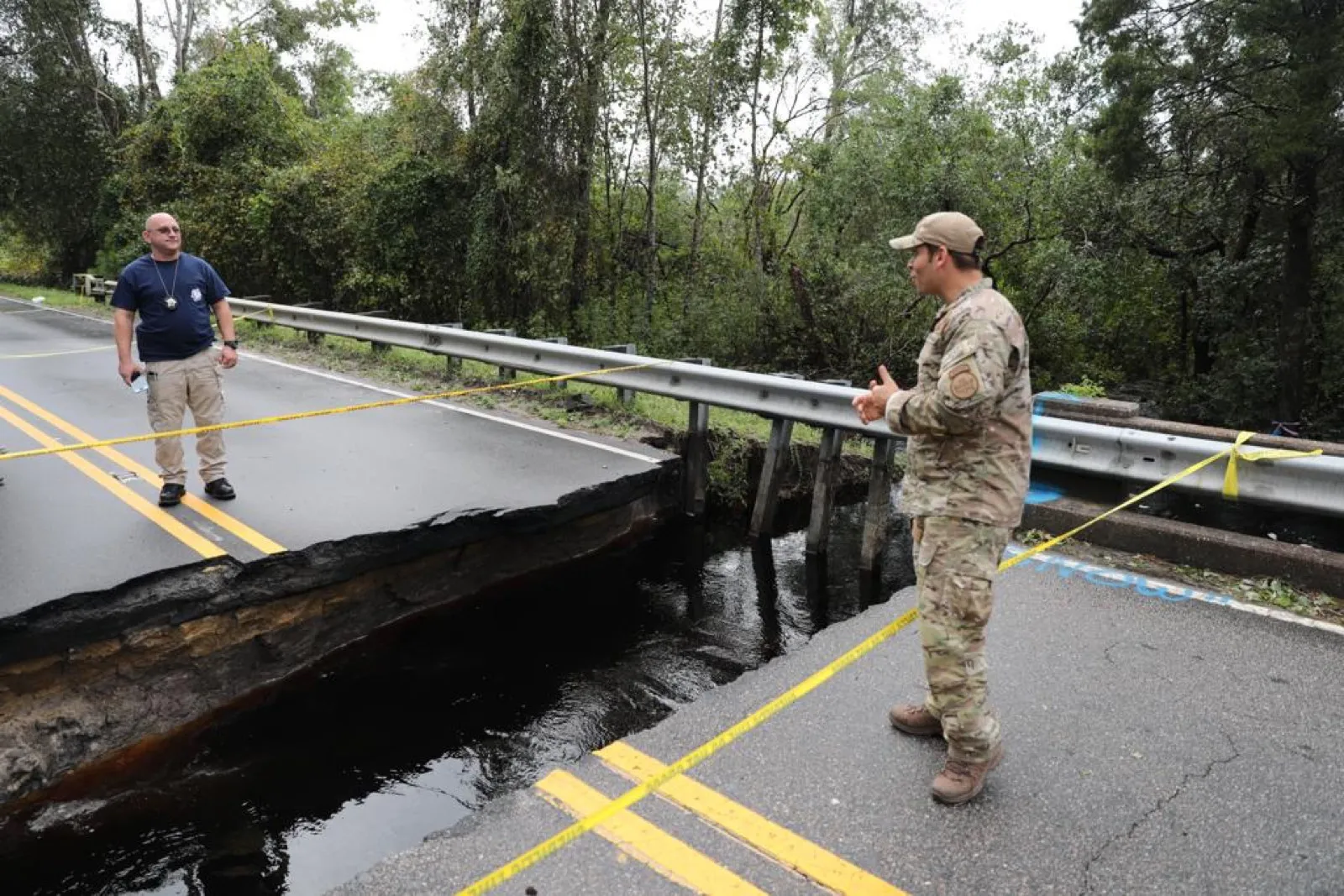 A road washed out by Hurricane Florence's floodwaters in North Carolina