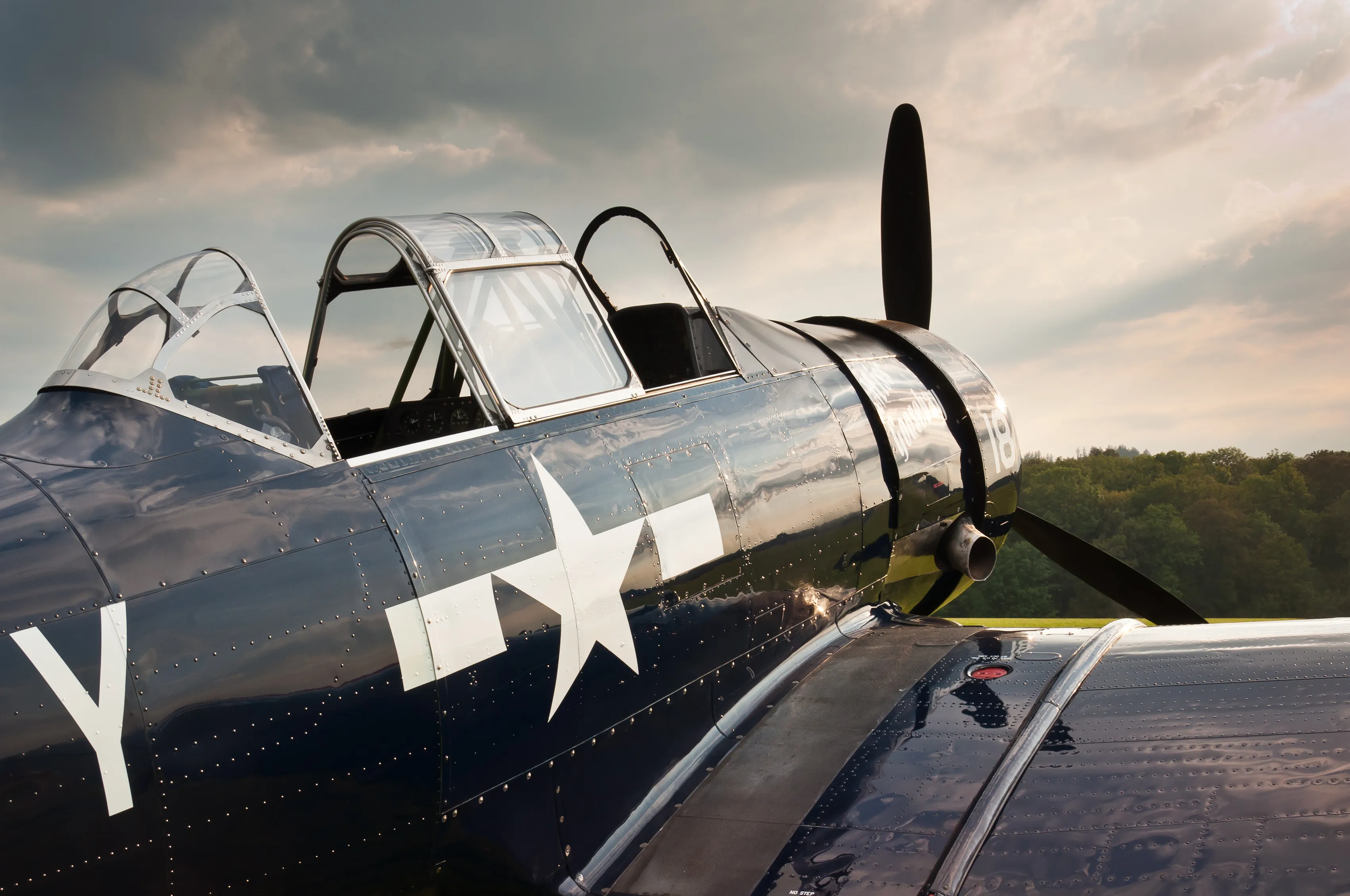 A restored World War II-era North American AT-6 Texan trainer, the type first flown into a hurricane in 1943