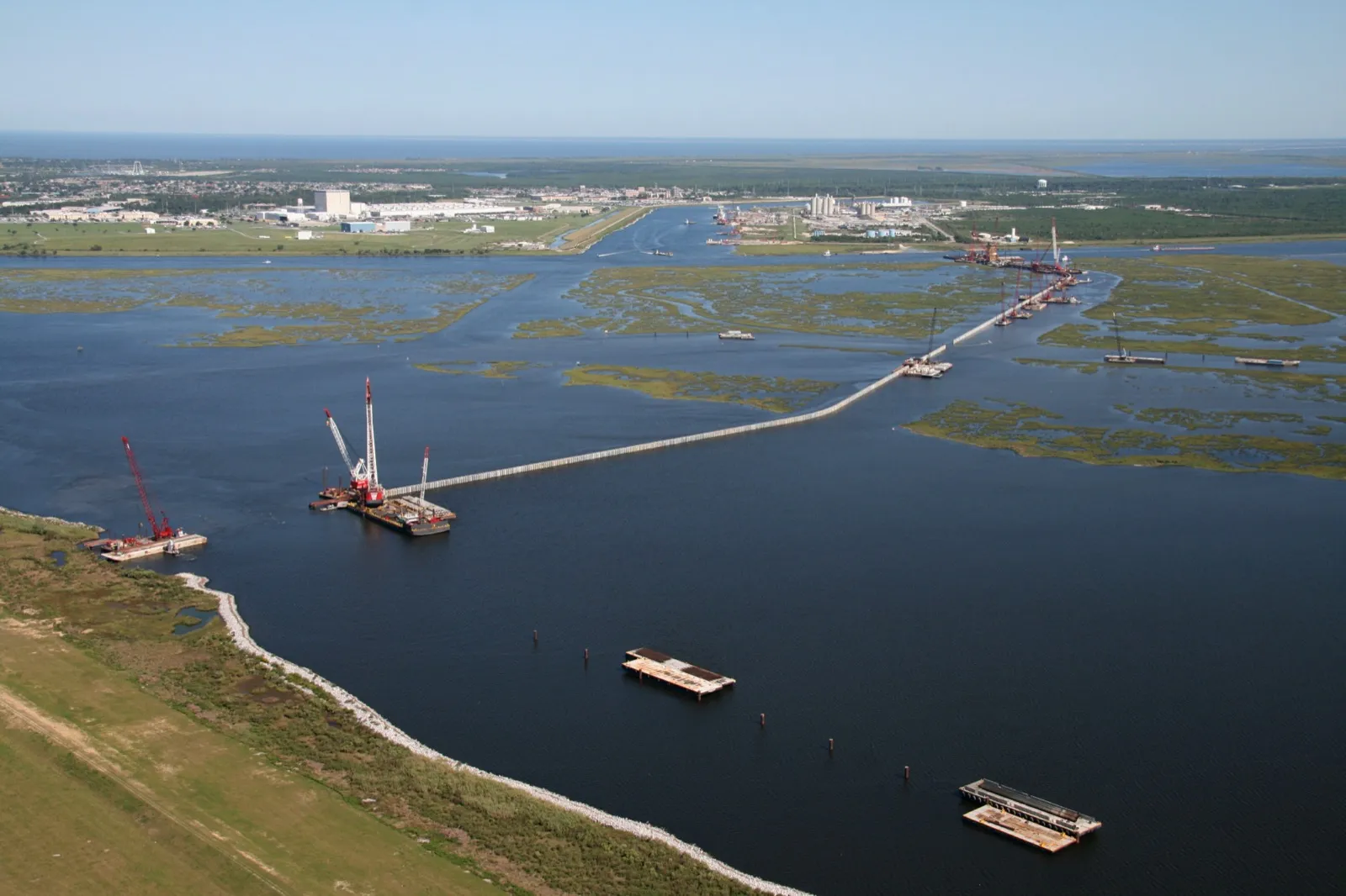 The Lake Borgne Surge Barrier under construction near New Orleans