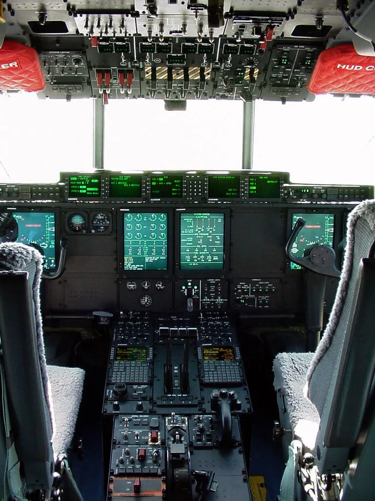 The glass cockpit of a WC-130J Super Hercules with multifunction flight displays