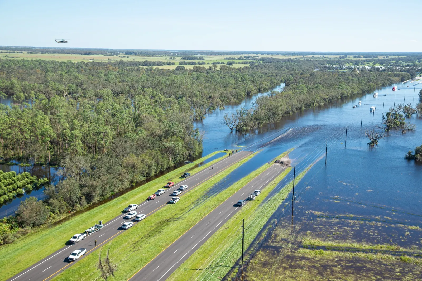 A flooded highway in the aftermath of Hurricane Ian
