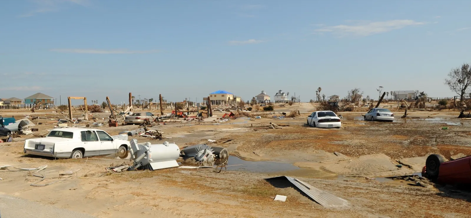 The Bolivar Peninsula in Texas scoured to its foundations after Hurricane Ike