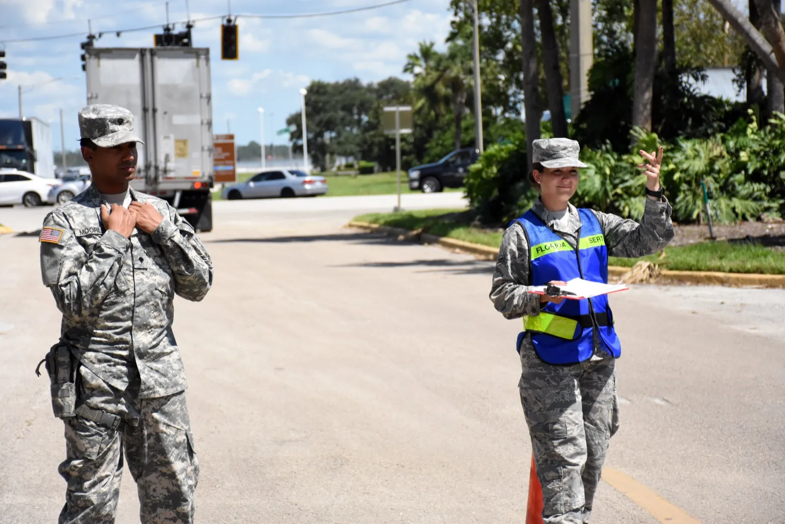 Florida National Guard members supporting evacuation and traffic operations before Hurricane Irma
