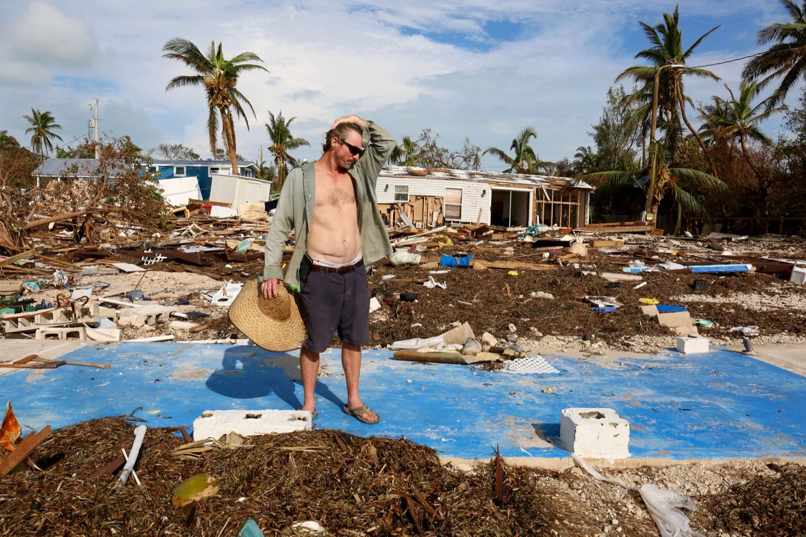 Debris lining a street in Islamorada in the Florida Keys after Hurricane Irma
