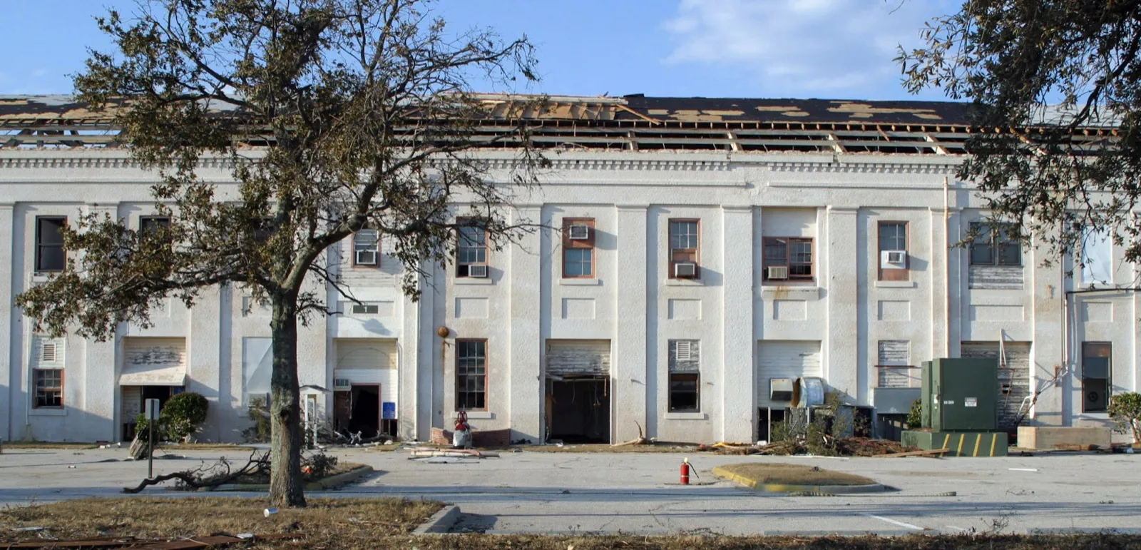 Hurricane Ivan damage to a building roof at Naval Air Station Pensacola, Florida