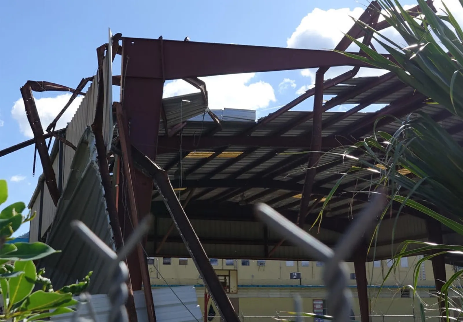 A structure collapsed over a basketball court in Cayey, Puerto Rico after Hurricane Maria