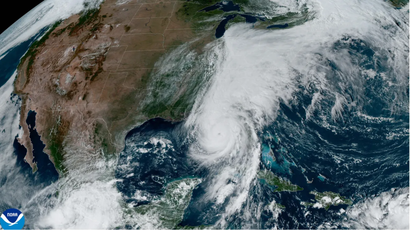 A GOES-16 satellite image of Hurricane Helene approaching the Gulf Coast in September 2024