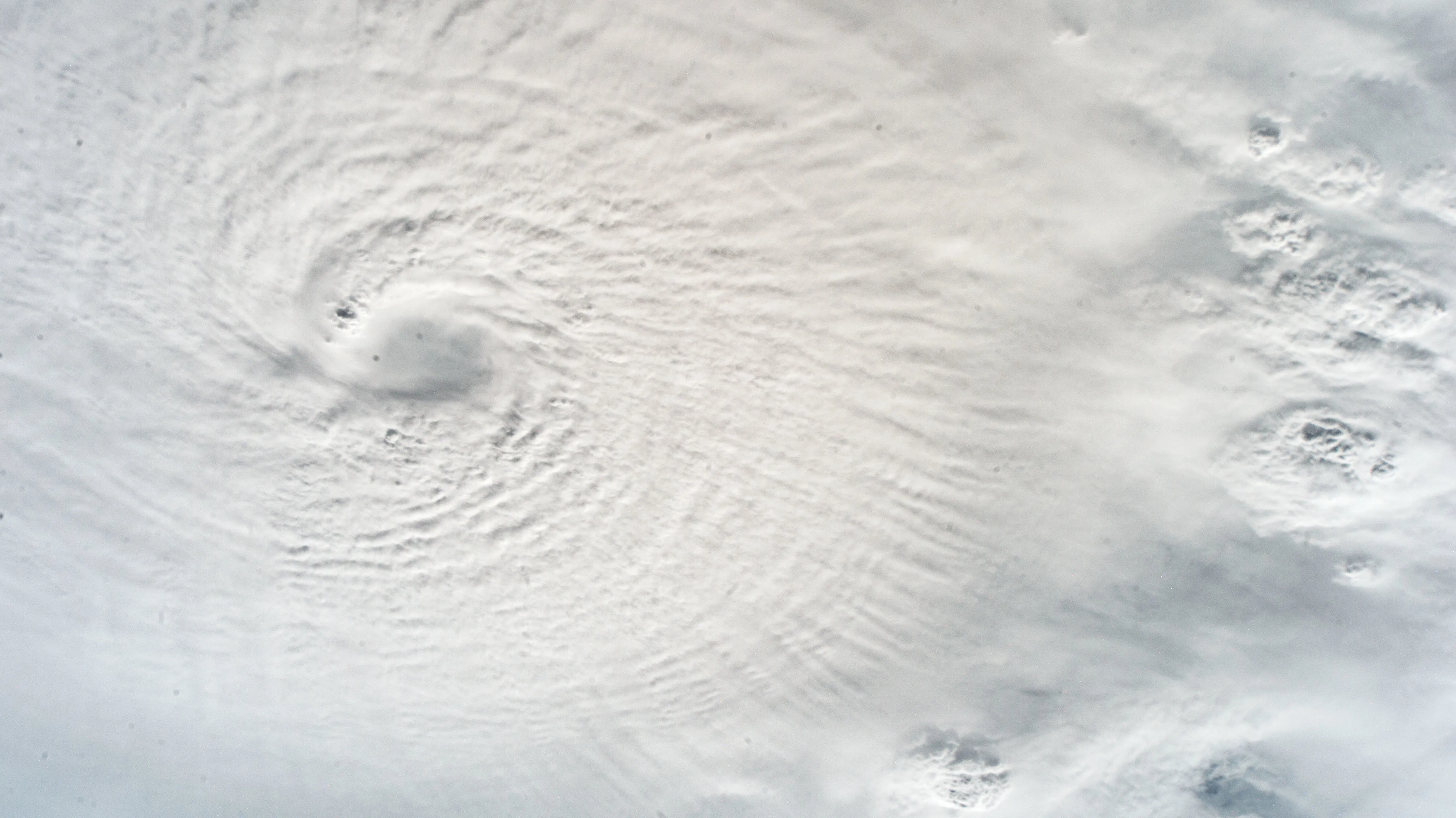 The clear eye of Hurricane Milton photographed from the International Space Station in 2024