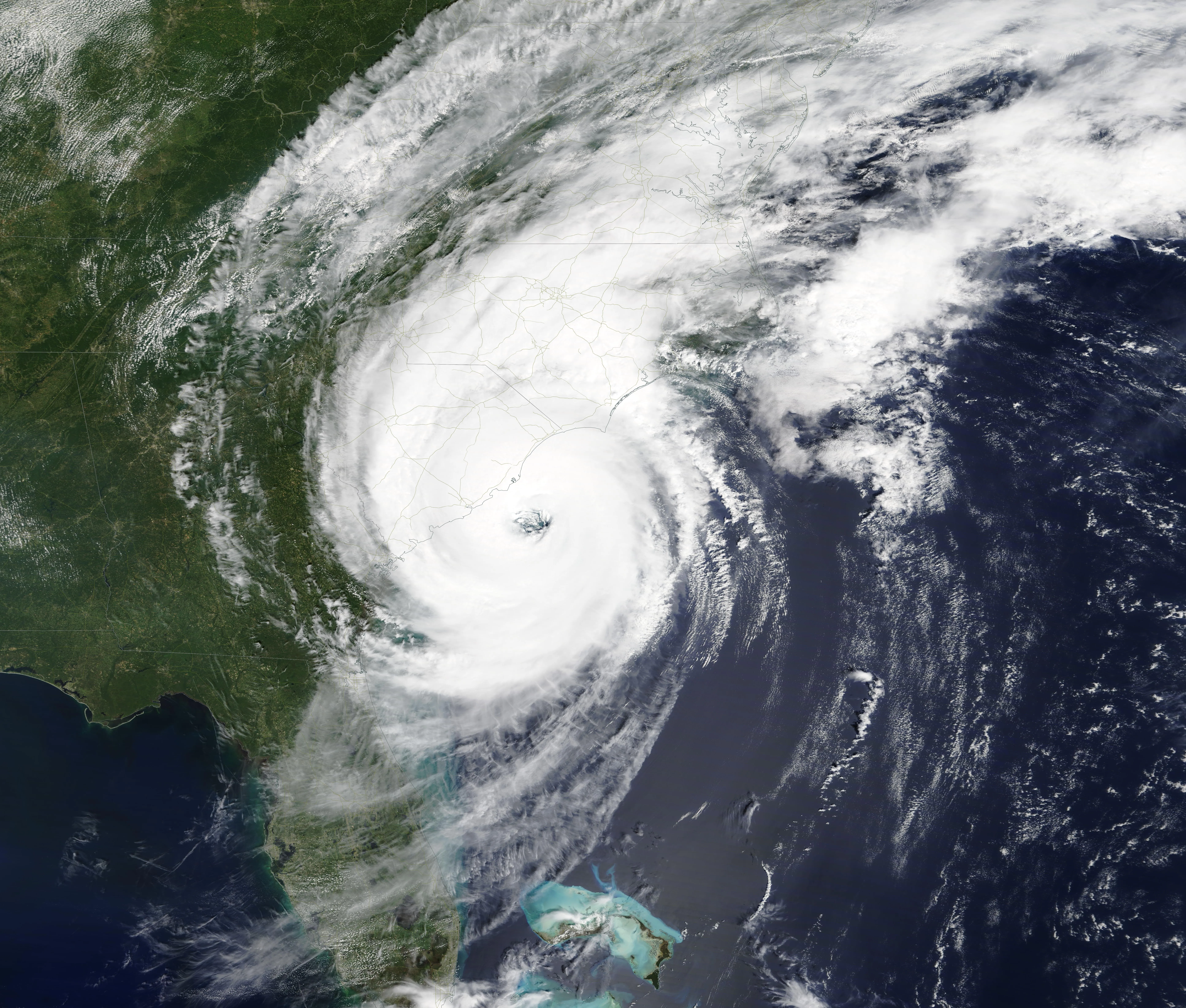 Hurricane Dorian seen from space as a powerful Category 5 storm with a clear, circular eye