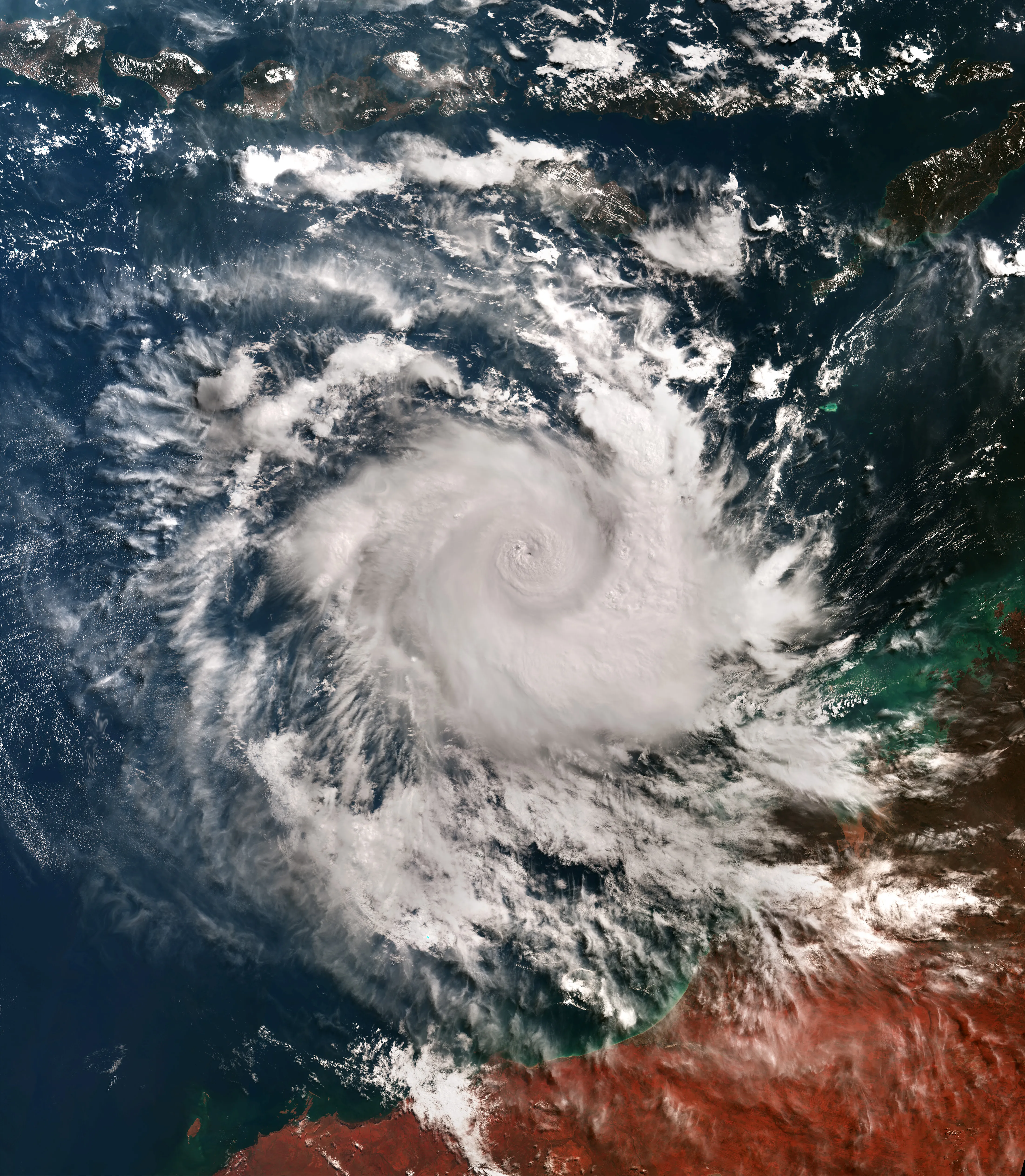 A tropical cyclone off the coast of northwestern Australia seen from space