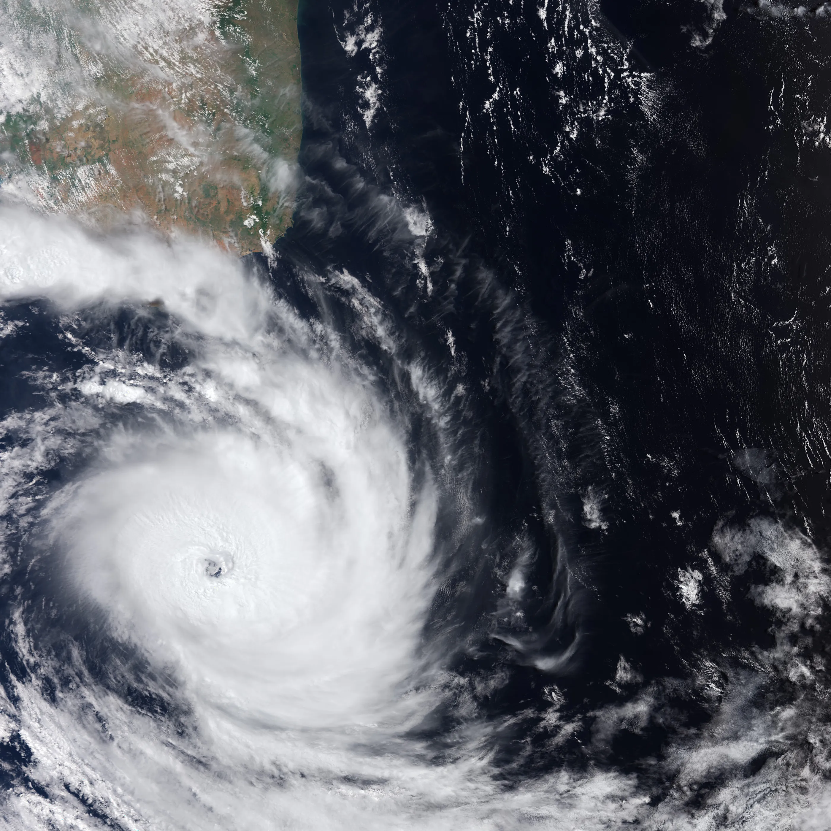 A powerful tropical cyclone with a clear eye seen from space over the southwest Indian Ocean