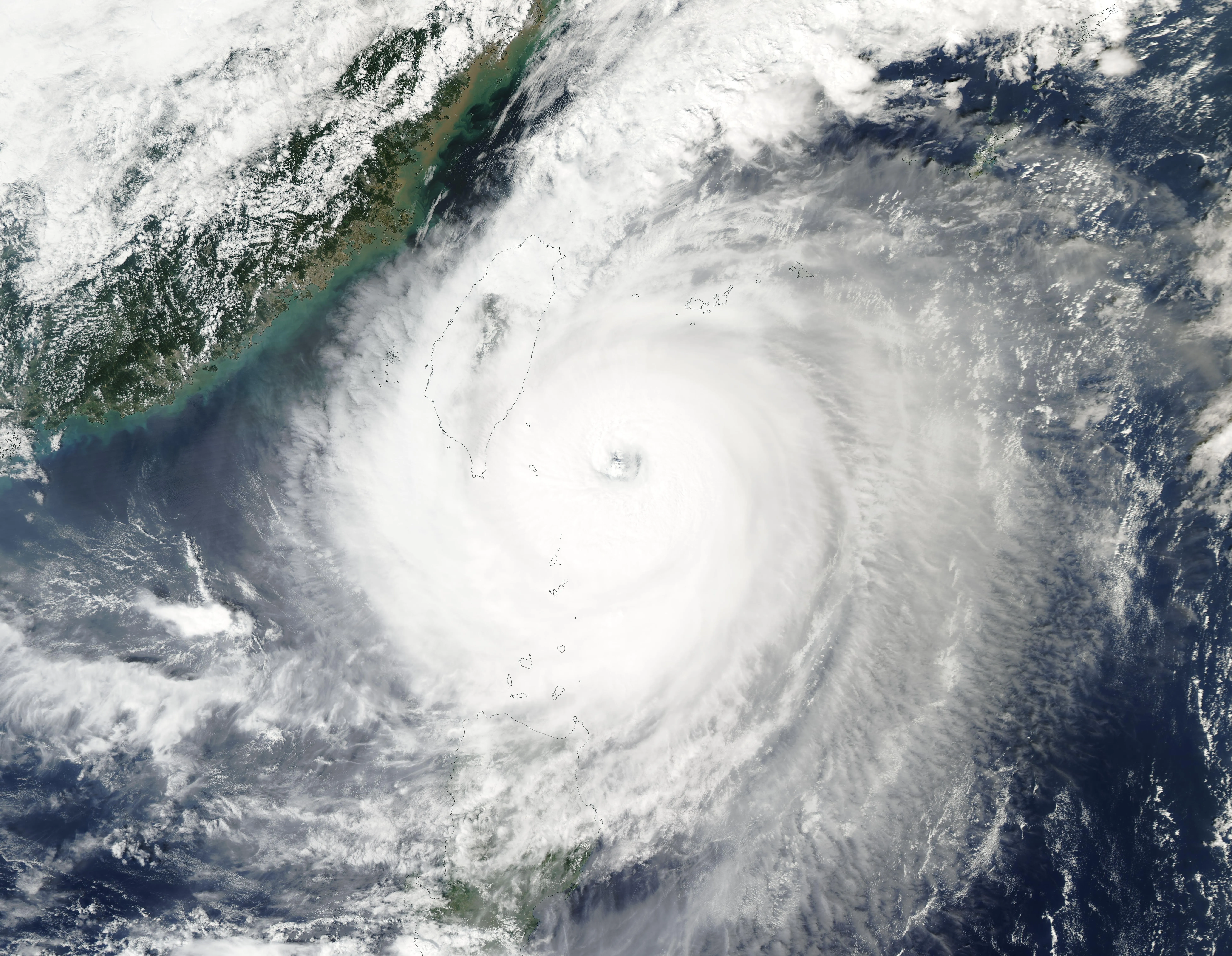 An intense typhoon with a large, well-defined eye in the western North Pacific